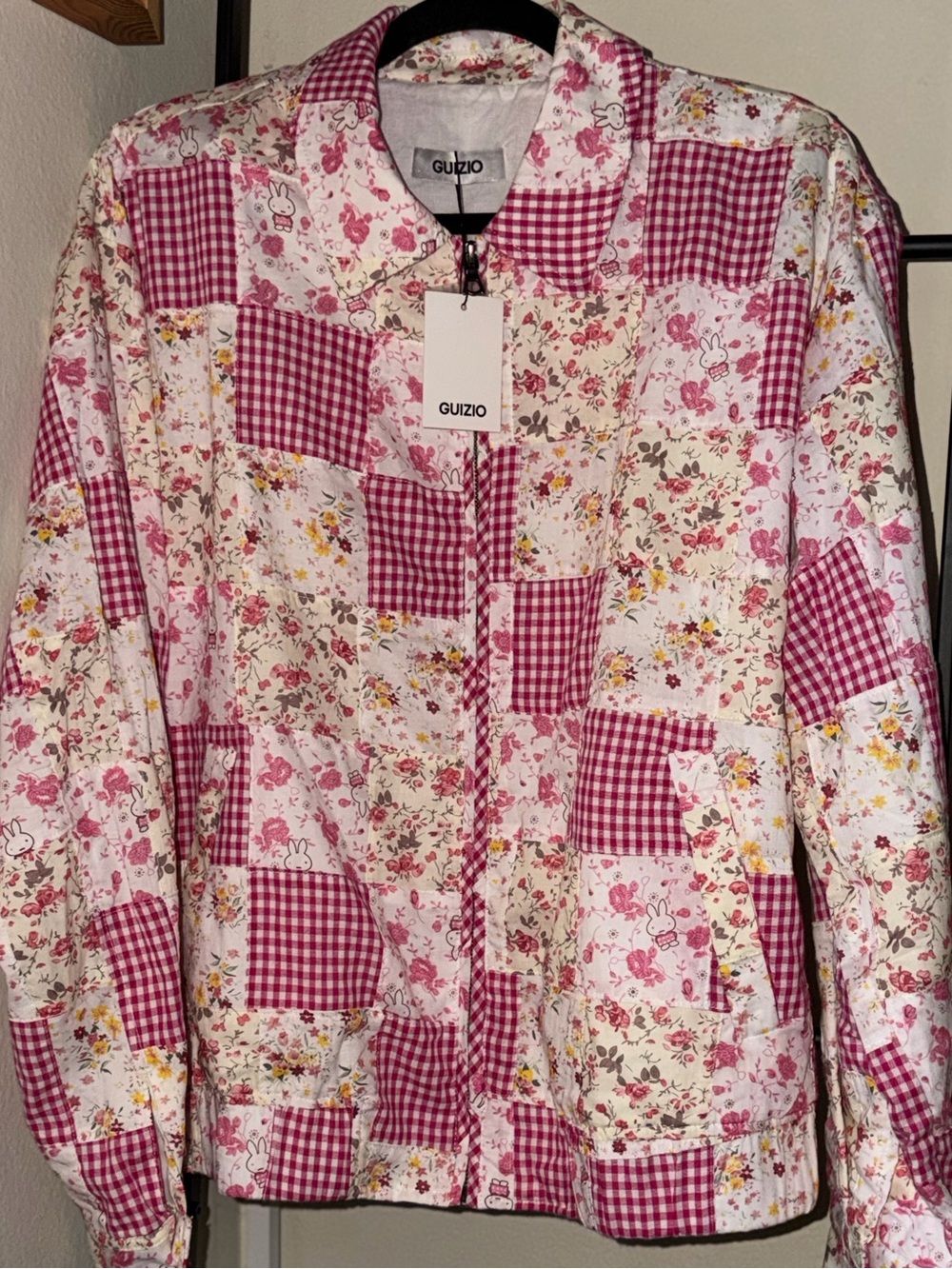 NEW WITH TAGS Guizio MIFFY Pink Patchwork Floral Zip Jacket - women’s XL